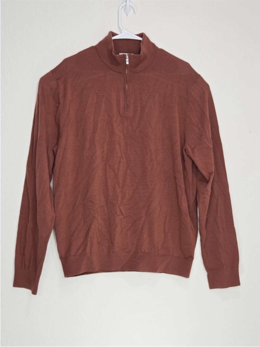 Reiss Blackhall Merino Wool Half Zip Jumper Sweater Rust Orange Tan Size XXL Men